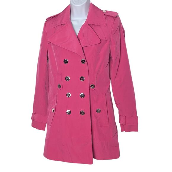 Calvin Klein Trench Coat Womens XS Hot Pink Preppy Coquette Epaulette Statement - Picture 1 of 8